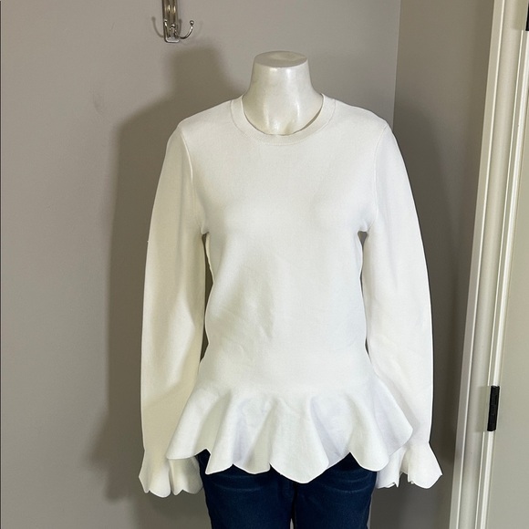 Ted Baker Lillyyy Fitted Peplum Top Ivory Long Sleeve Knit Stretch 3 US 8-10 NEW - Picture 2 of 12